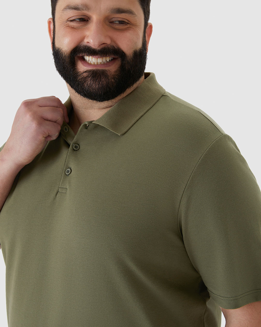 Camisa Polo Básica Masculina Plus Size Em Piquet Stretch - Imagem 3