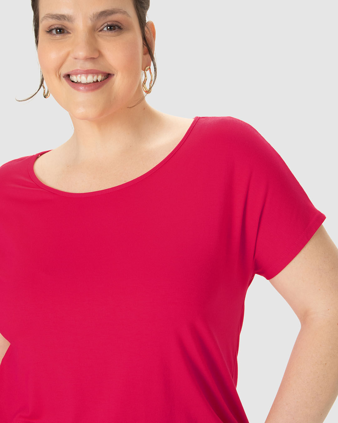 Blusa Básica Feminina Plus Size Manga Japonesa Em Viscose Stretch - Imagem 8