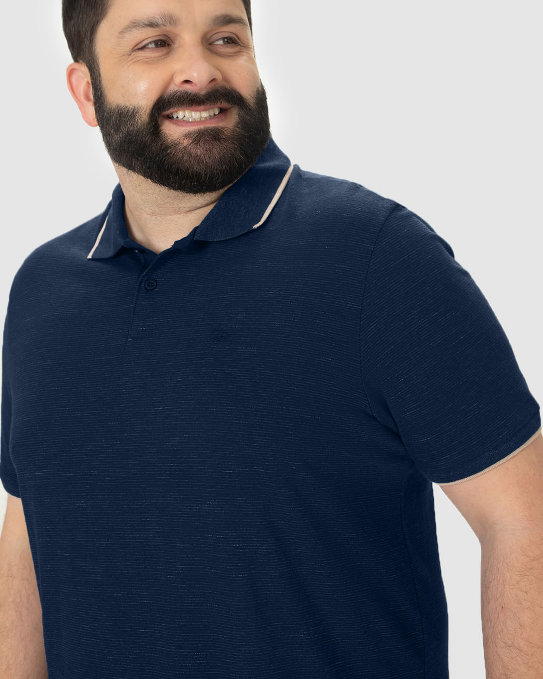 Camisa Polo Masculina Plus Size Abertura Lateral Em Malha Listrada Eco - Imagem 3