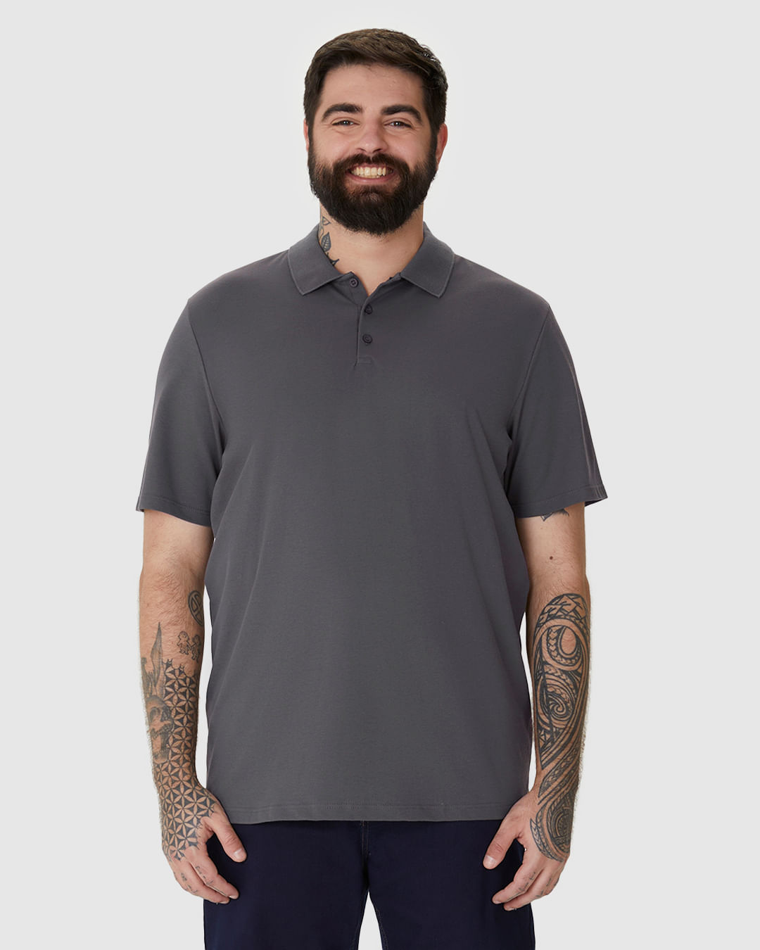 Camisa Polo Básica Masculina Plus Size Em Piquet Stretch - Imagem 4