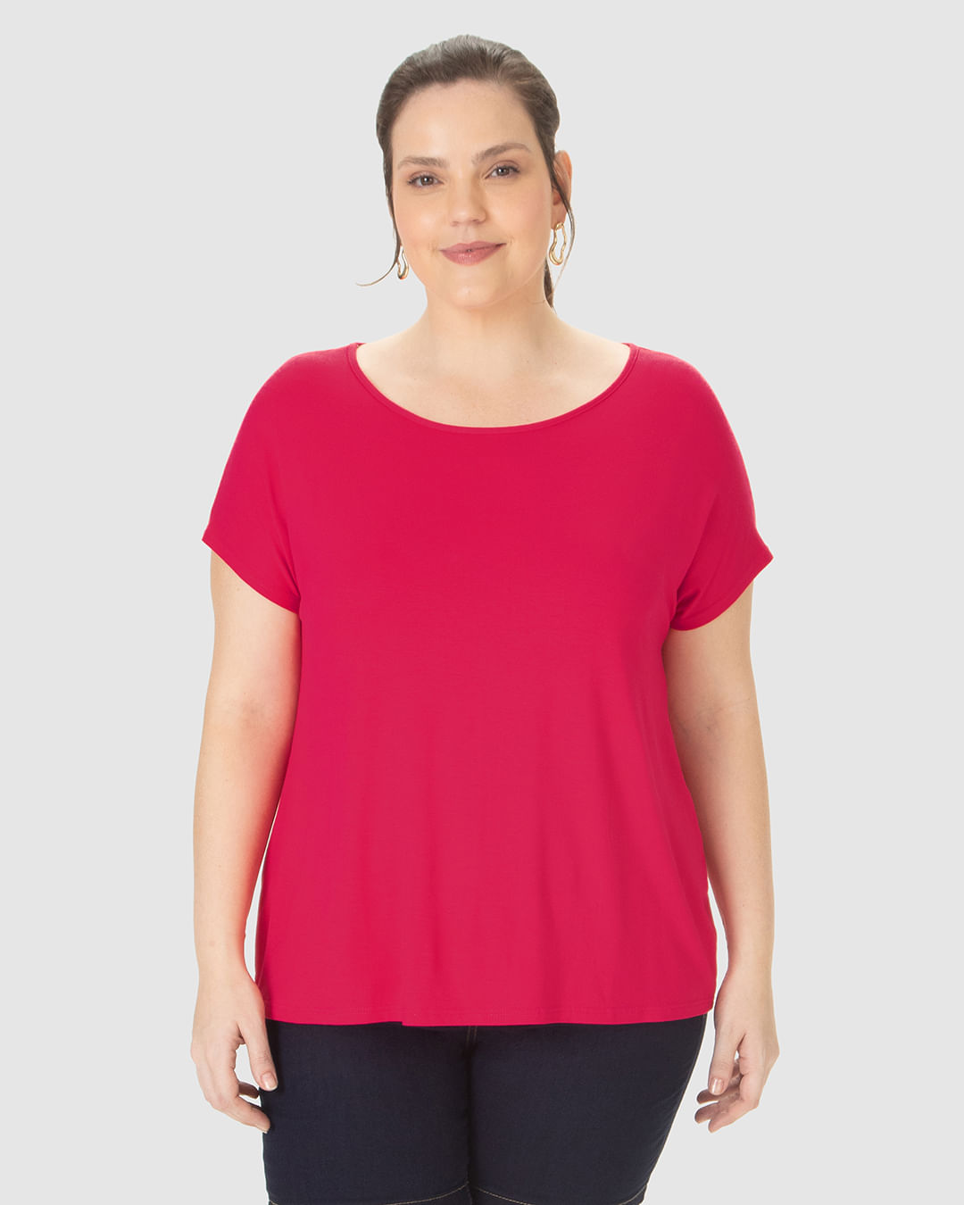 Blusa Básica Feminina Plus Size Manga Japonesa Em Viscose Stretch - Imagem 19