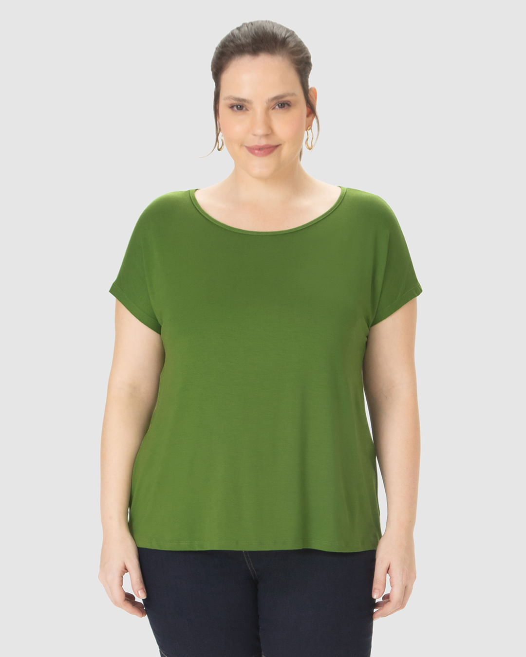 Blusa Básica Feminina Plus Size Manga Japonesa Em Viscose Stretch - Imagem 9