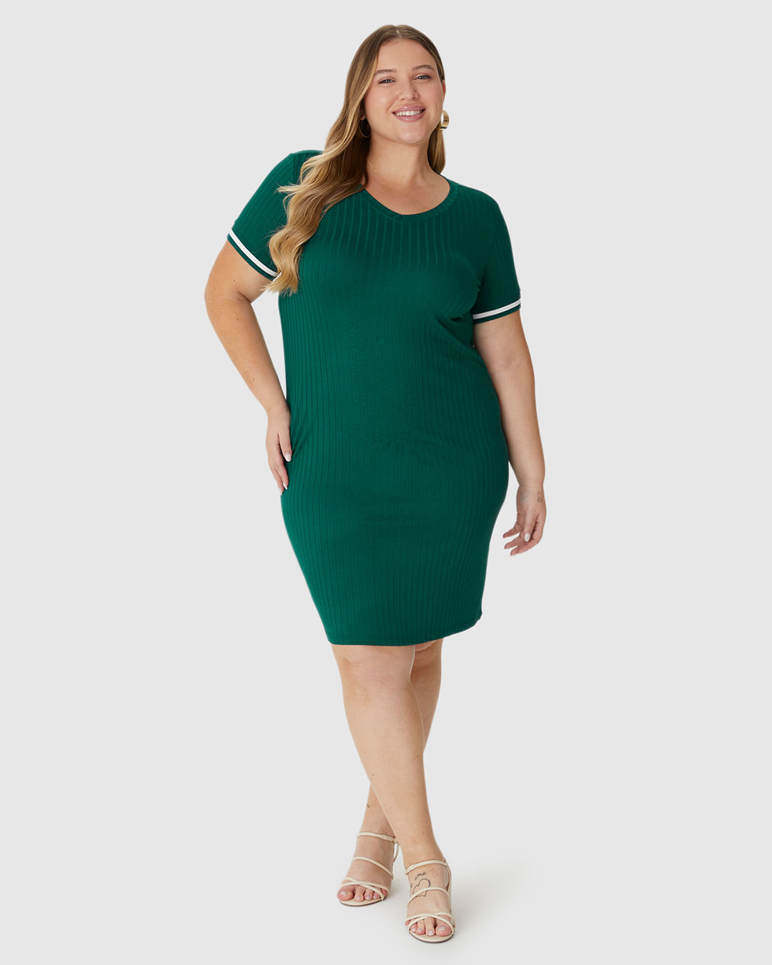 Vestido Feminino Plus Size Reto Manga Retilínea Em Canelado De Viscose - Imagem 24