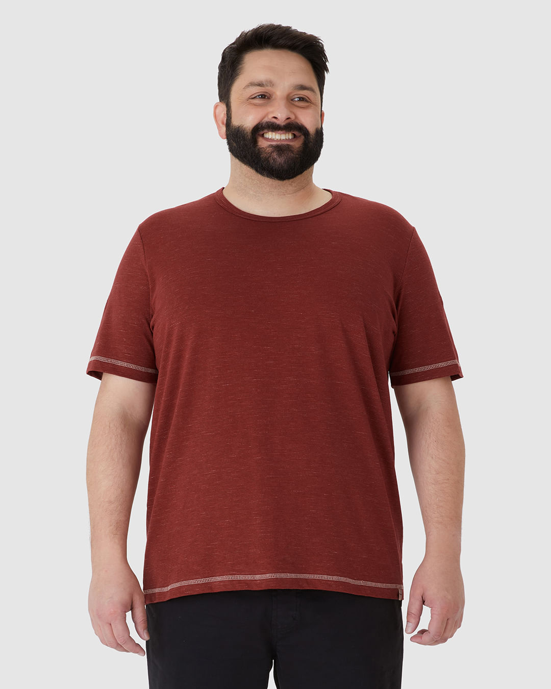 Camiseta Masculina Plus Size Costura Contraste Em Malha Listrada Eco - Imagem 19