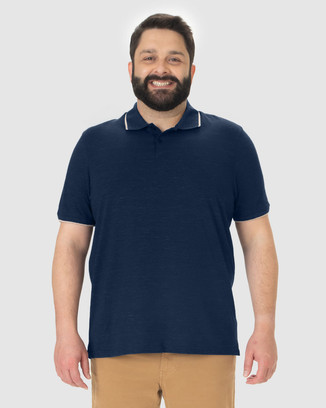 Camisa Polo Masculina Plus Size Abertura Lateral Em Malha Listrada Eco - Imagem 9