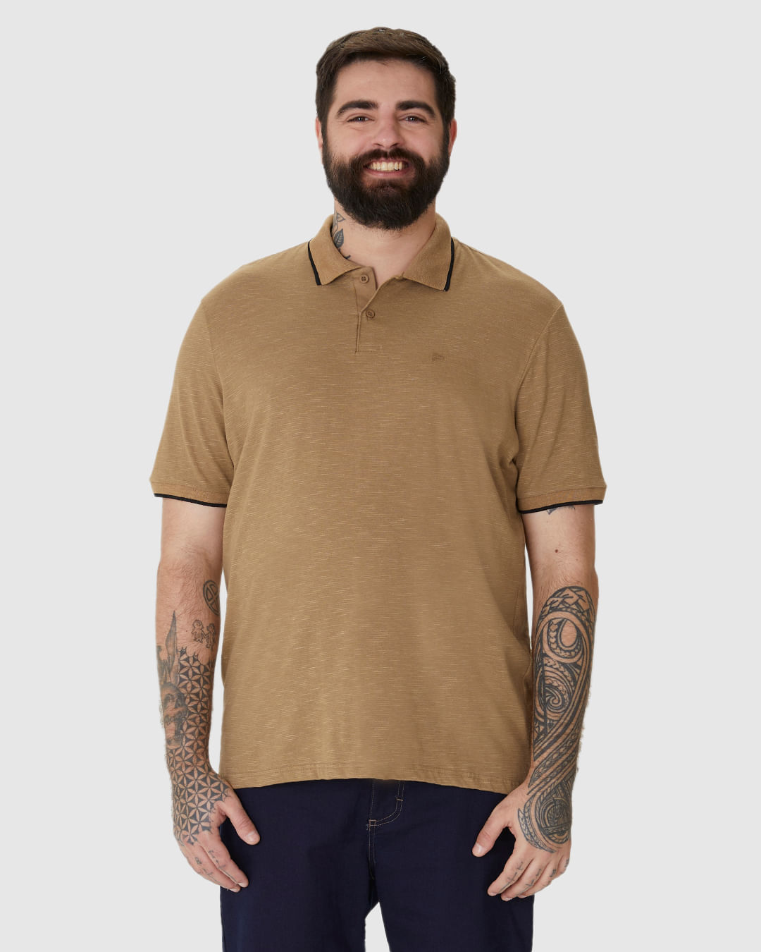 Camisa Polo Masculina Plus Size Abertura Lateral Em Malha Listrada Eco - Imagem 5