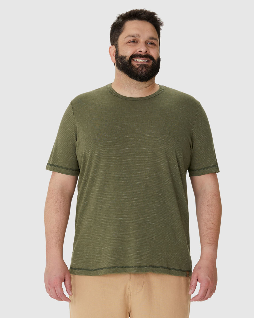 Camiseta Masculina Plus Size Costura Contraste Em Malha Listrada Eco - Imagem 17
