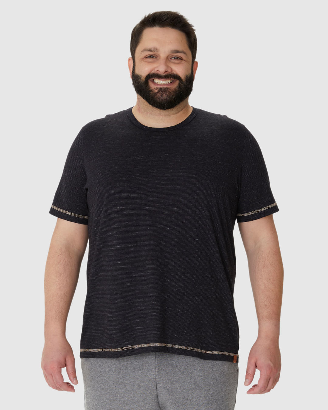 Camiseta Masculina Plus Size Costura Contraste Em Malha Listrada Eco - Imagem 11
