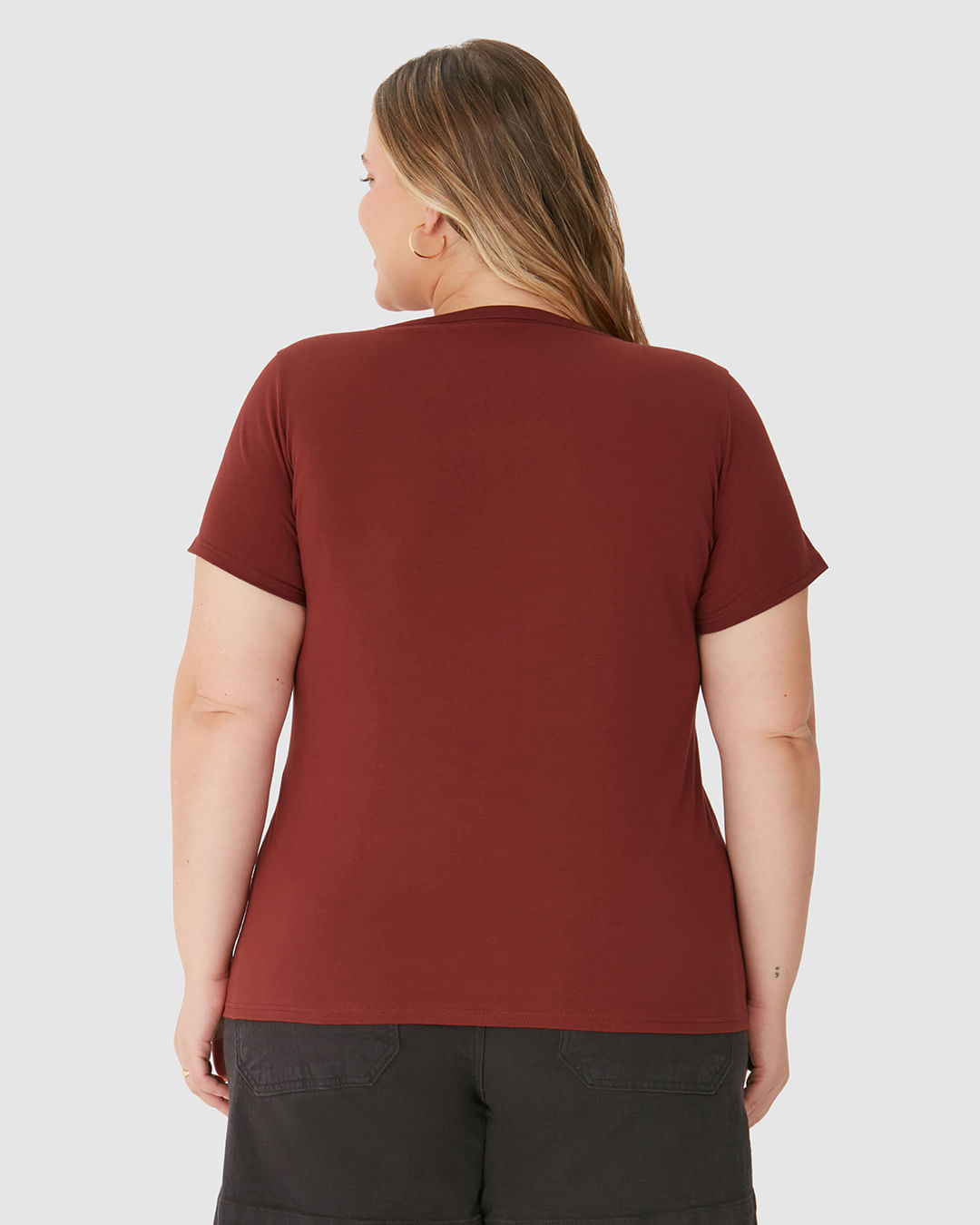 Blusa Básica Feminina Plus Size Decote Redondo Em Algodão - Imagem 5