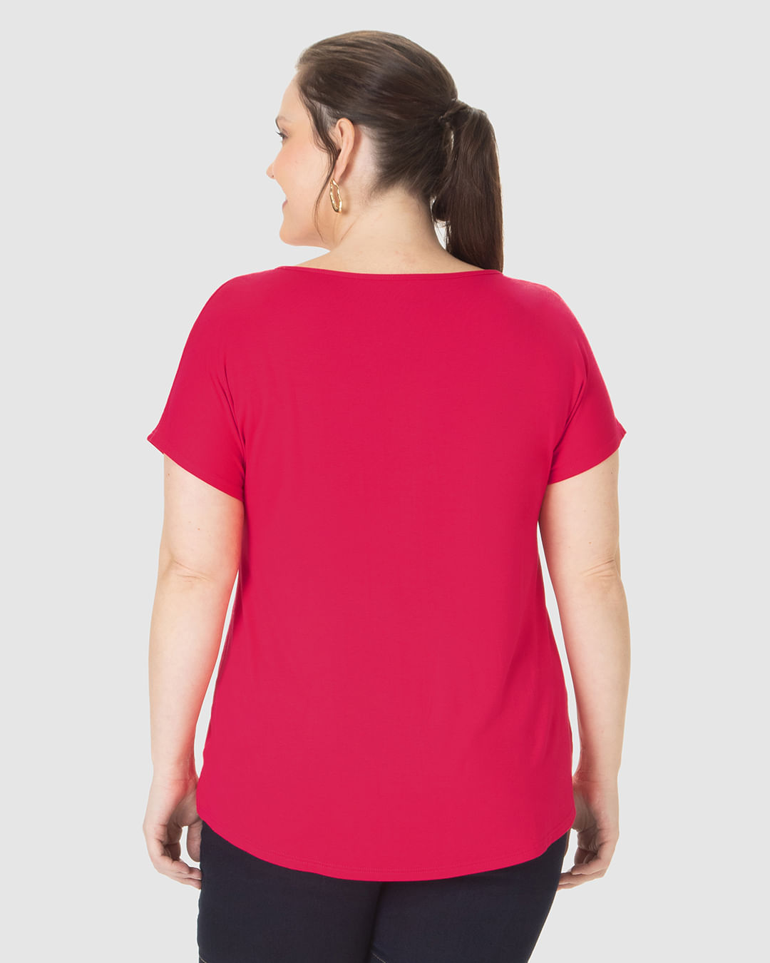 Blusa Básica Feminina Plus Size Manga Japonesa Em Viscose Stretch - Imagem 10