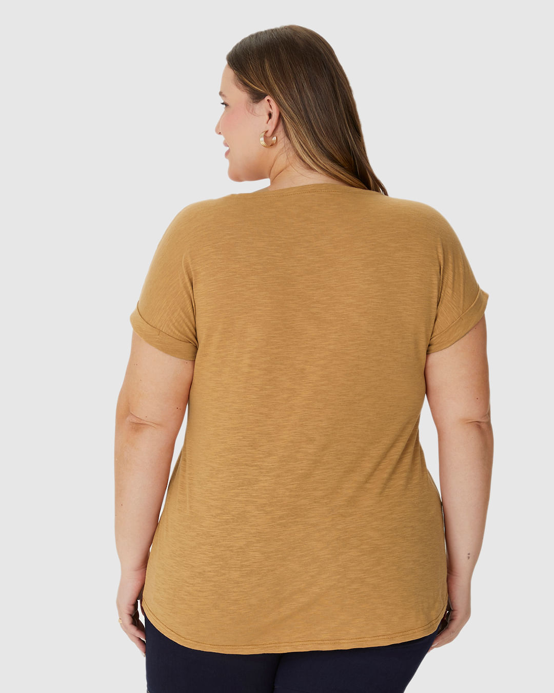 Blusa Feminina Plus Size Mullet Decote V Manga Curta Em Malha Rajada - Imagem 10