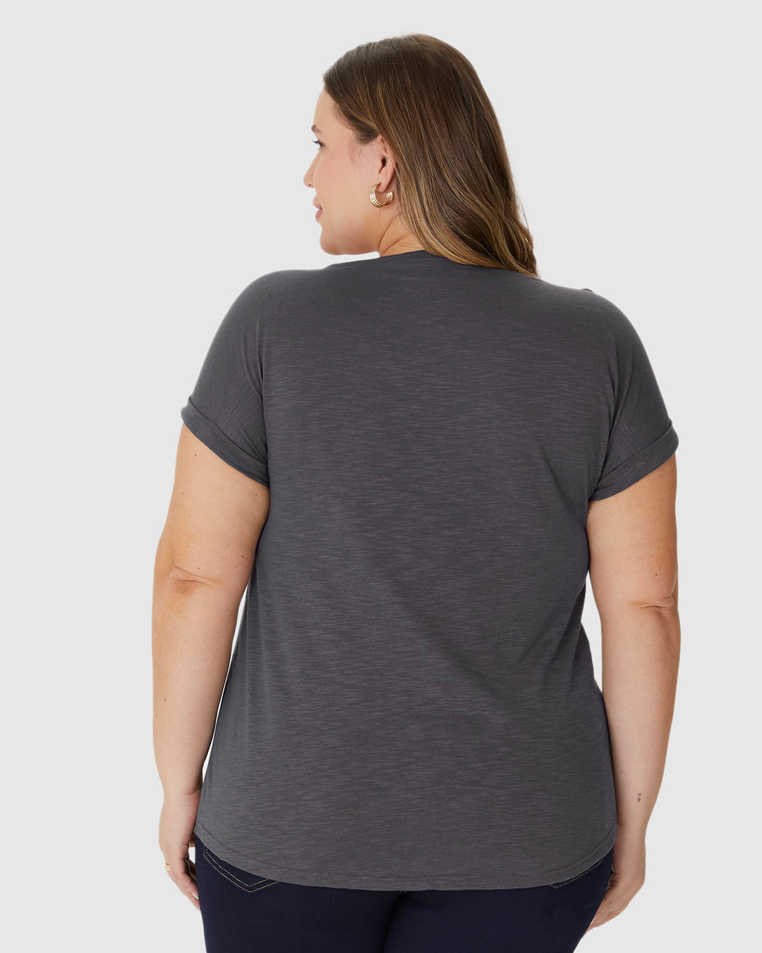 Blusa Feminina Plus Size Mullet Decote V Manga Curta Em Malha Rajada - Imagem 20