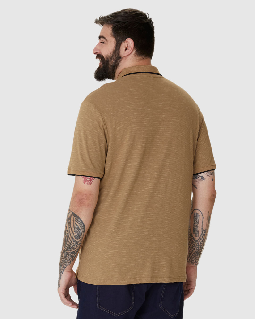 Camisa Polo Masculina Plus Size Abertura Lateral Em Malha Listrada Eco - Imagem 12