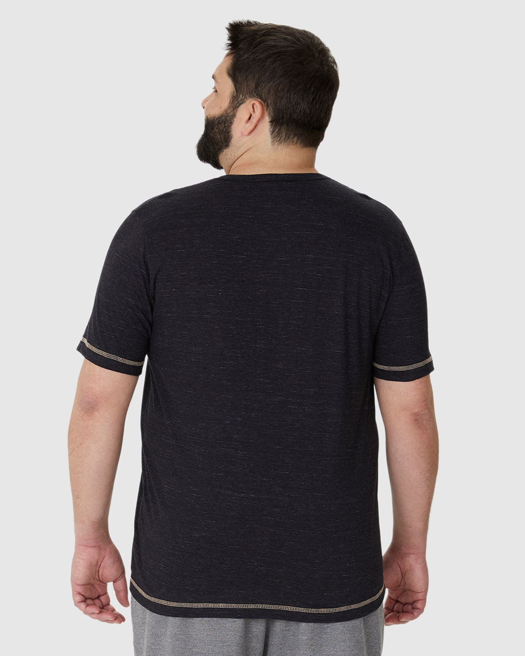Camiseta Masculina Plus Size Costura Contraste Em Malha Listrada Eco - Imagem 6