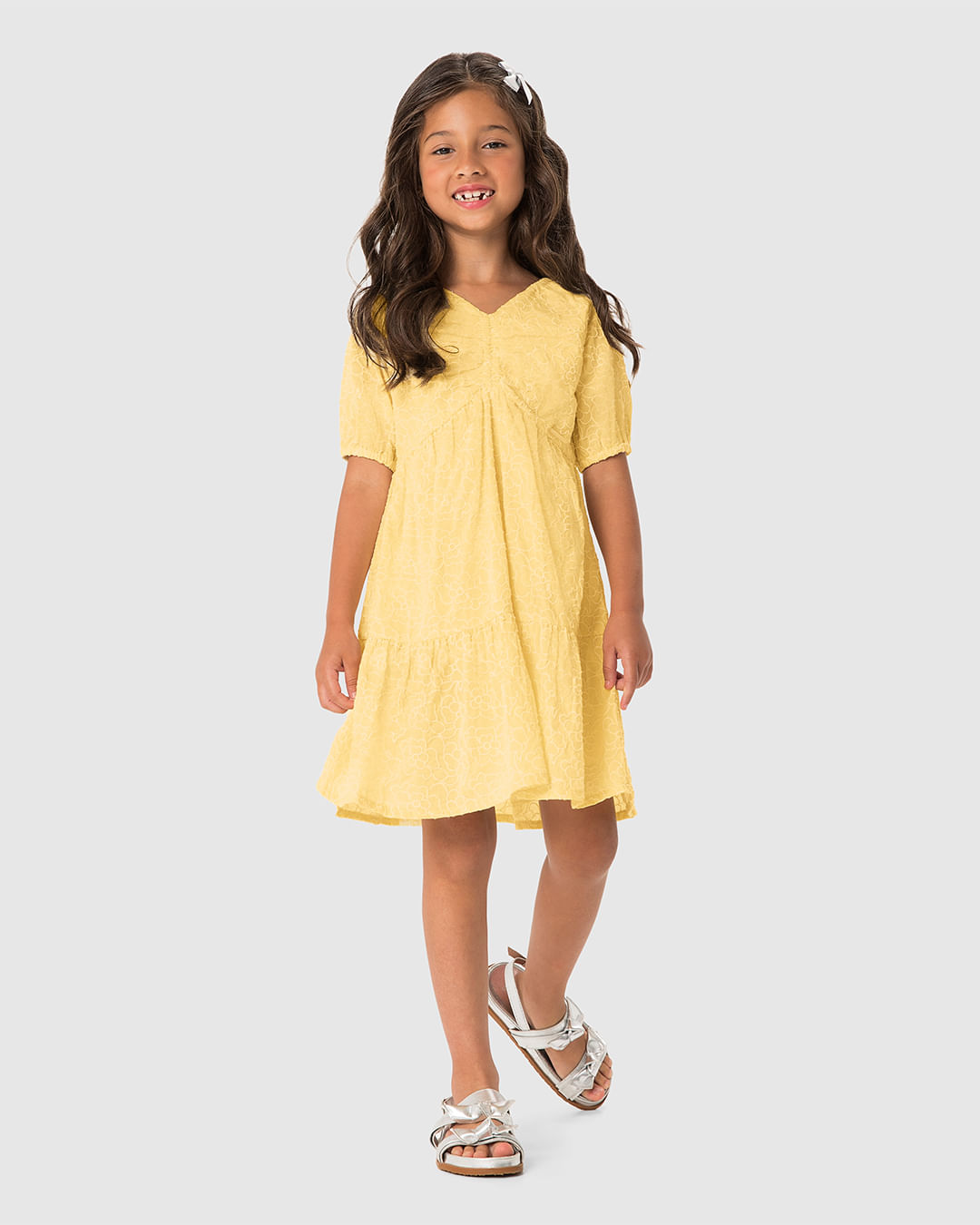 Vestido Menina Amplo Decote V Em Algodão Bordado - Carinhoso - Imagem 4