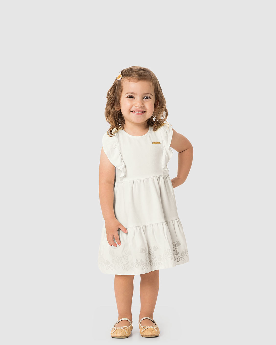 Vestido Menina Amplo Detalhe Babado Frontal Em Crepe De Viscose - Carinhoso - Imagem 4