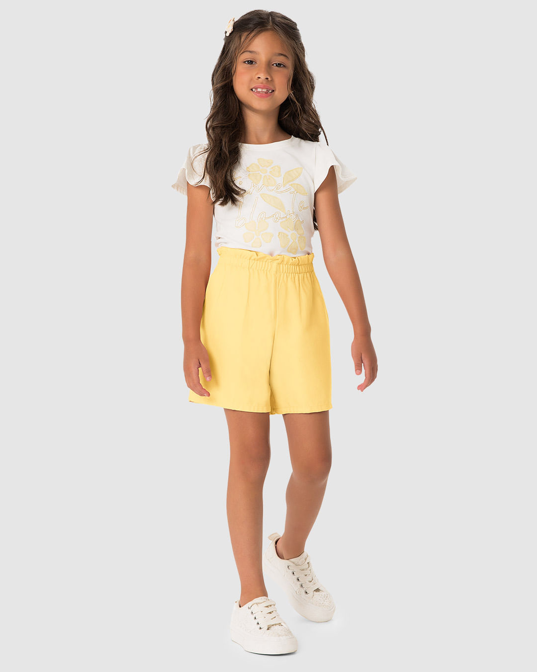 Conjunto Menina Blusa Time To Bloom Aplique Bordado em Algodão - Carinhoso