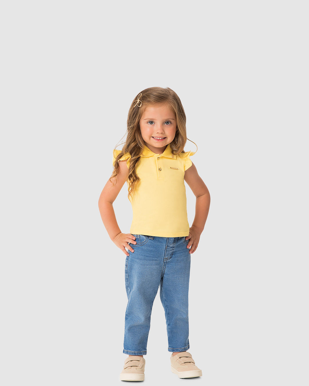 Blusa Polo Menina Peitilho Frontal E Detalhe Babado Em Algodão - Carinhoso - Imagem 7