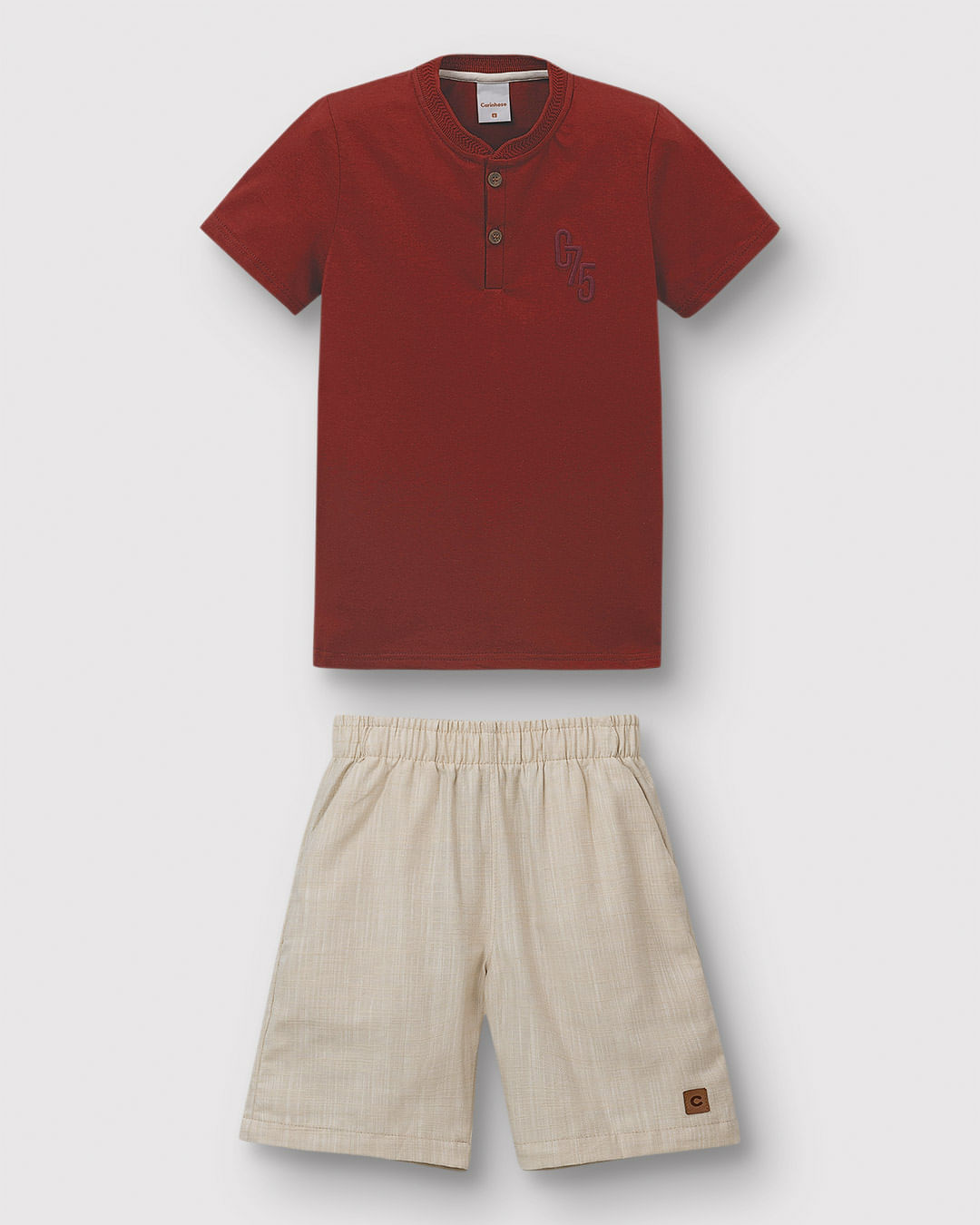 Conjunto Menino Camiseta Peitilho E Bordado Frontal Em Algodão - Carinhoso