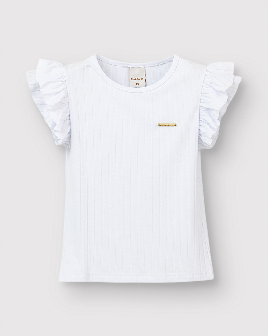 Blusa Menina Manga Babado Com Franzido Em Malha Viscose Canelada - Carinhoso