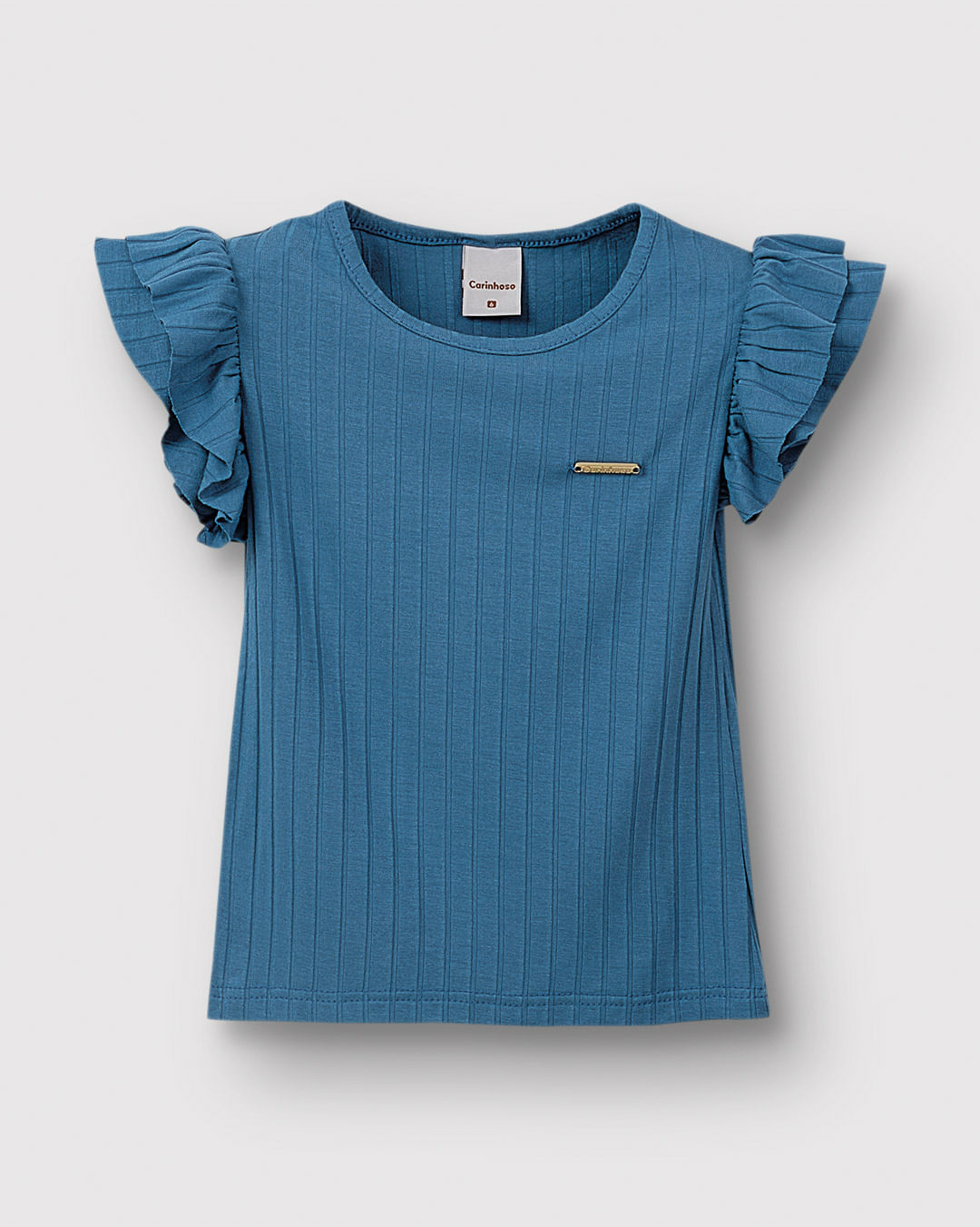 Blusa Menina Manga Babado Com Franzido Em Malha Viscose Canelada - Carinhoso