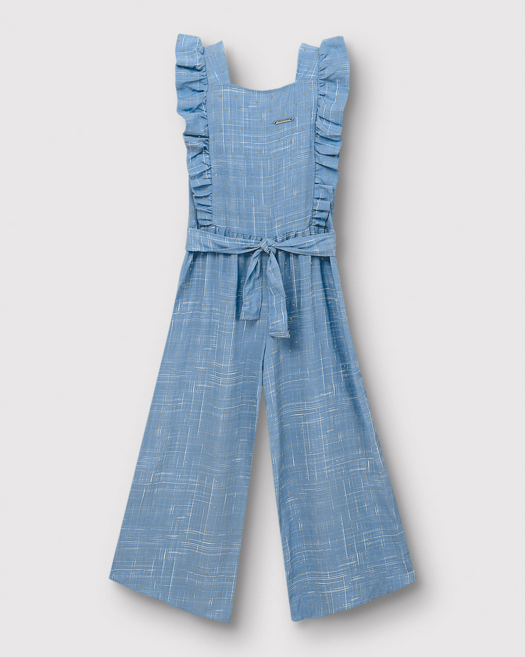 Macacão Menina Wide Leg Com Babados E Faixa Amarração Em Viscose - Carinhoso