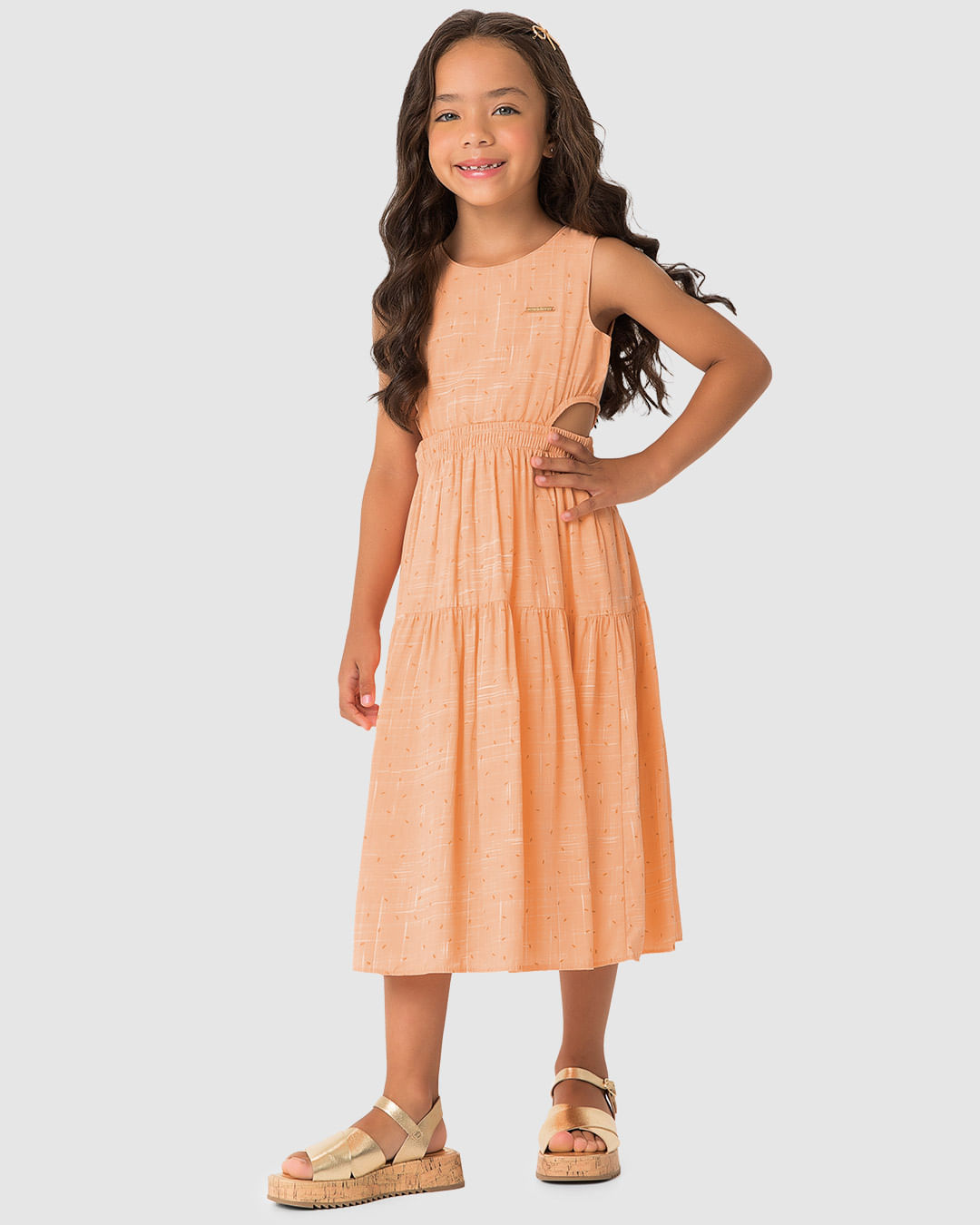 Vestido Menina Midi Detalhe Vazado Lateral Em Viscose - Carinhoso - Imagem 13