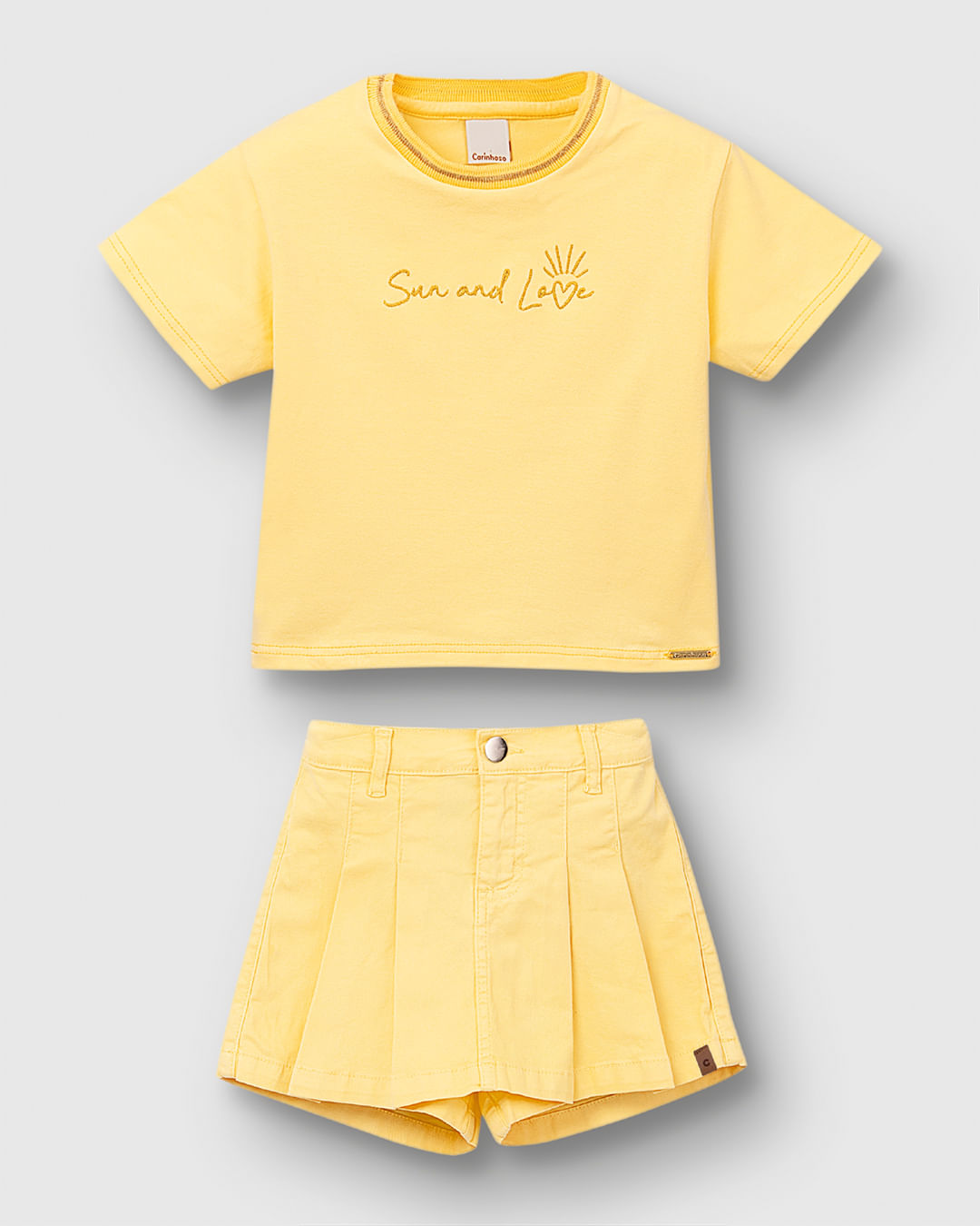 Conjunto Menina Blusa Sun And Love E Shorts Saia Em Sarja Stretch - Carinhoso - Imagem 2