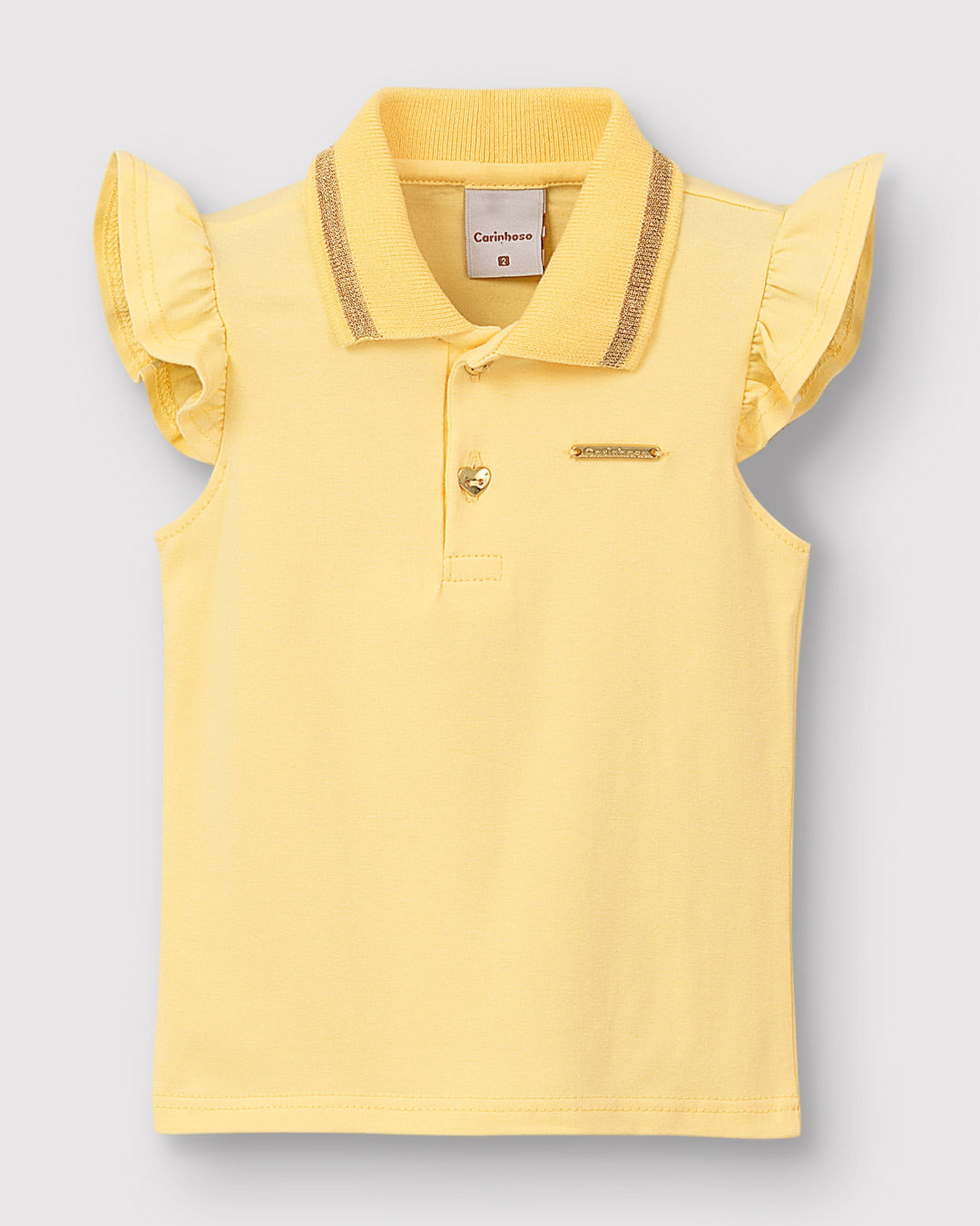 Blusa Polo Menina Peitilho Frontal E Detalhe Babado Em Algodão - Carinhoso - Imagem 2