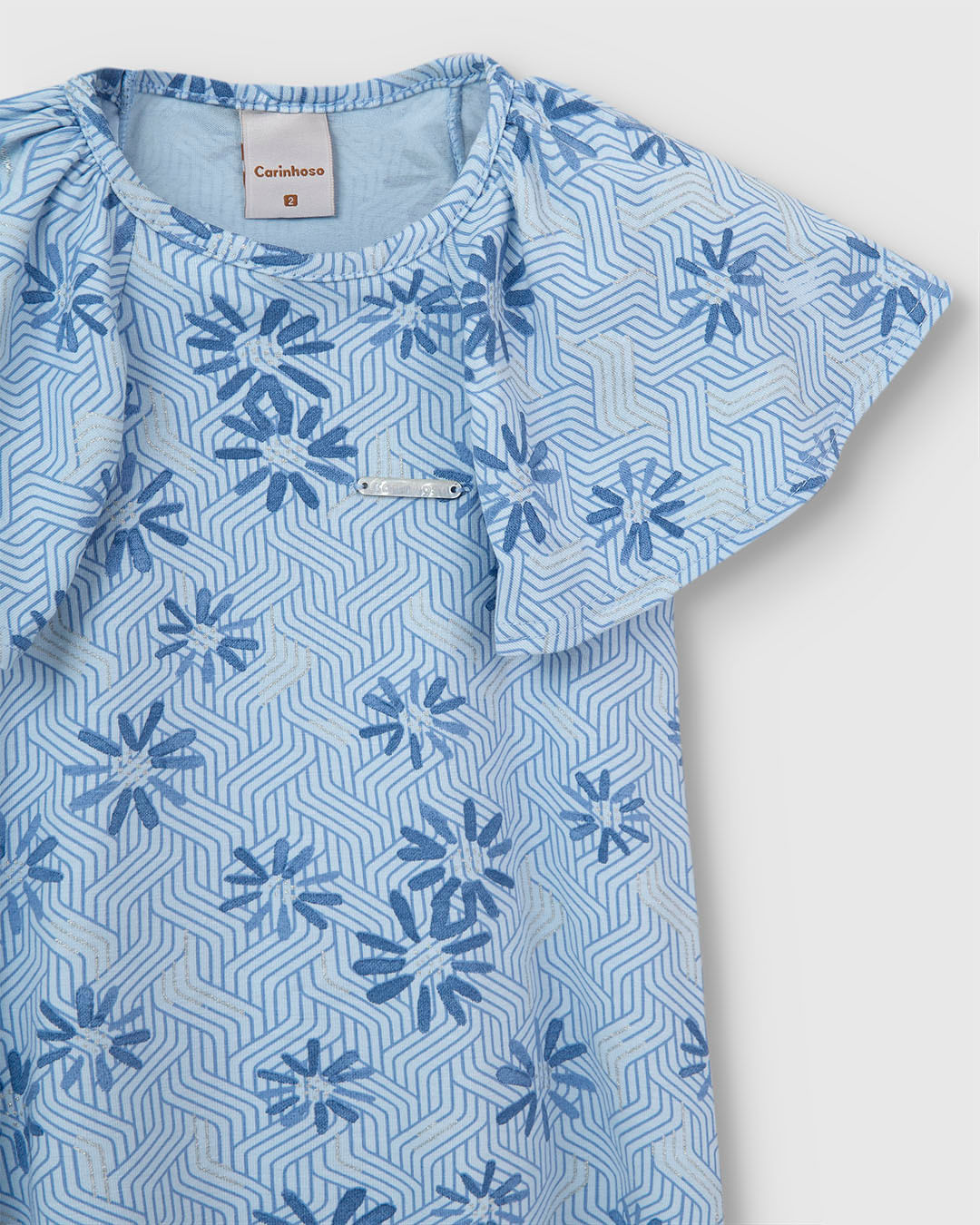 Vestido Menina Amplo Estampa Detalhe Metalizado Em Algodão - Carinhoso - Imagem 3