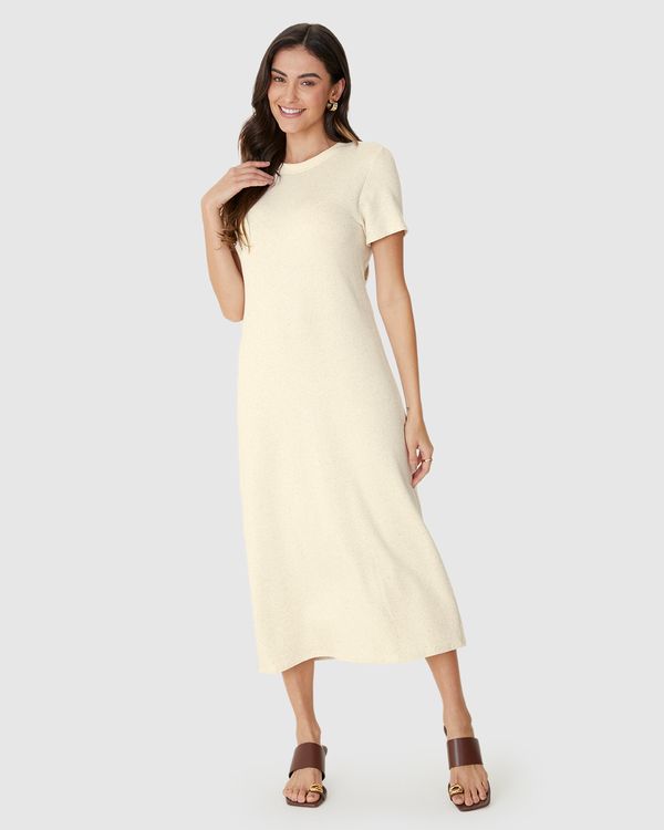 Vestido Midi Feminino Detalhe Vazado Costas Em Moletom Viscolinho Stretch Off White - M