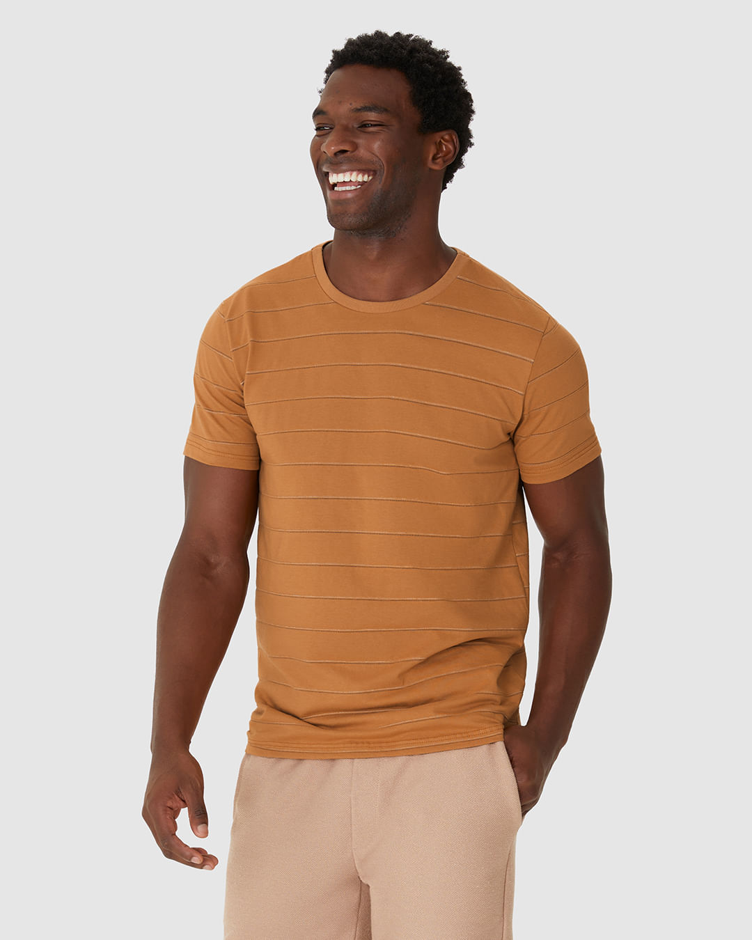 Camiseta Masculina Slim Manga Curta Estampa Listrada Em Malha Texturizada - Imagem 7