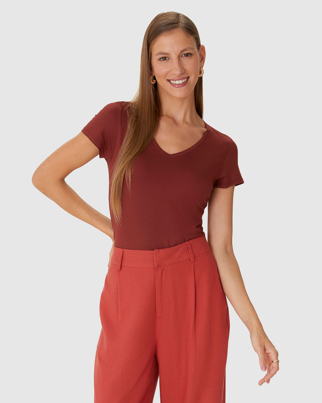 Blusa Básica Feminina Mullet Decote V Em Viscose Stretch