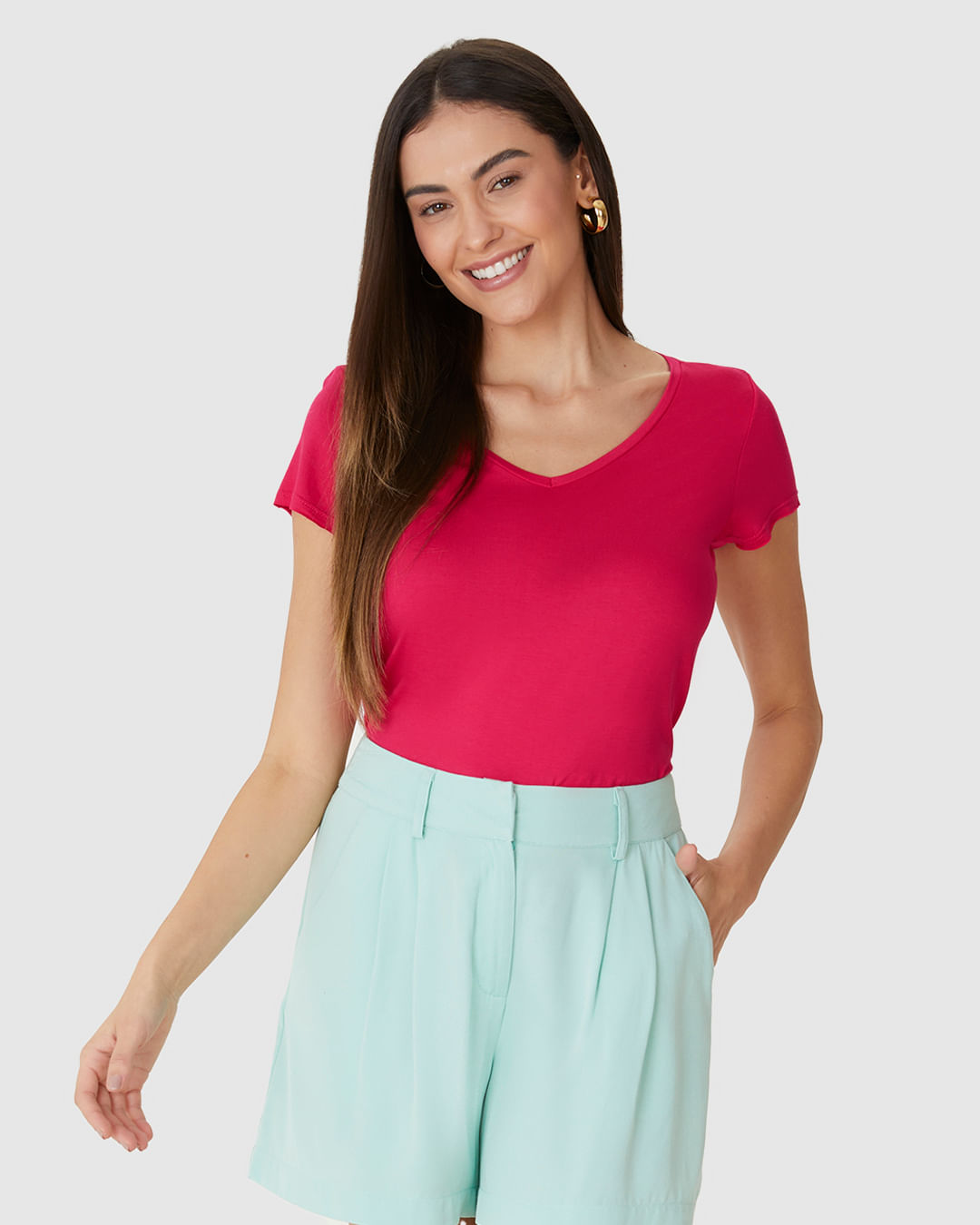 Blusa Básica Feminina Mullet Decote V Em Viscose Stretch - Imagem 19