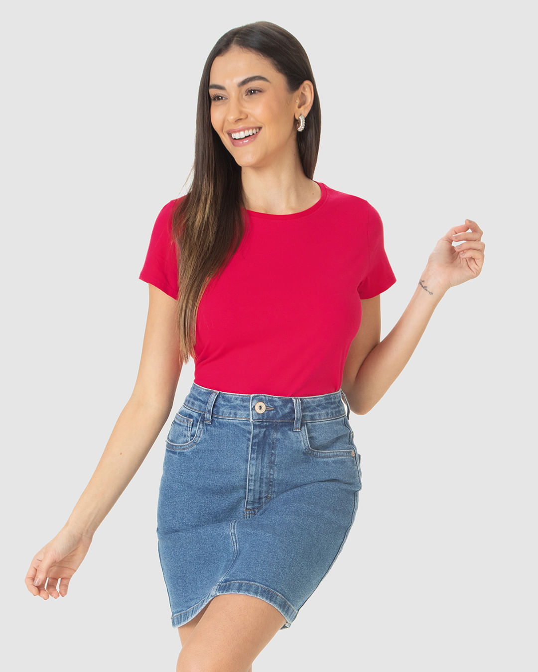 Camiseta Básica Feminina Slim Em Algodão - Rosa - M