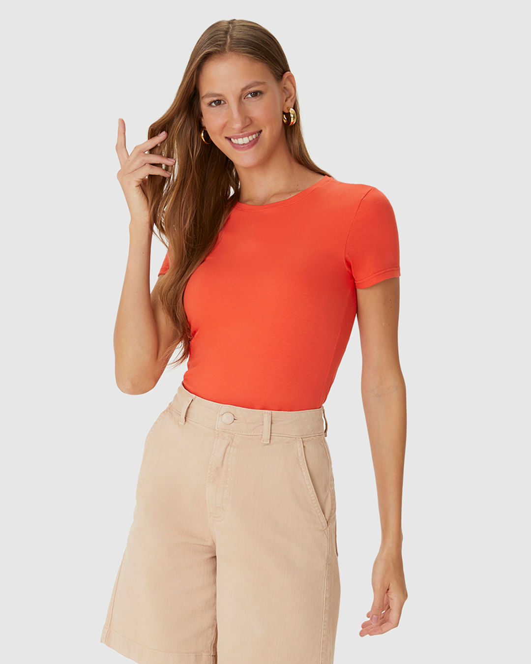 Blusa Básica Feminina Decote Redondo Em Algodão - Imagem 16