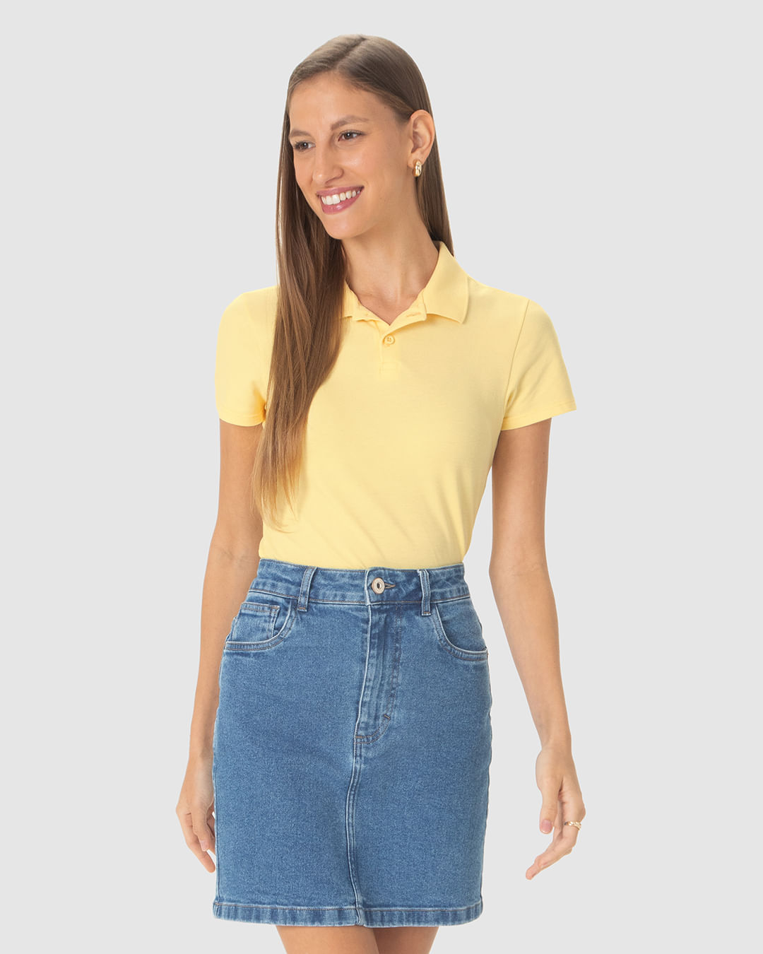 Blusa Polo Básica Feminina Com Peitilho Em Piquet Stretch - Imagem 6