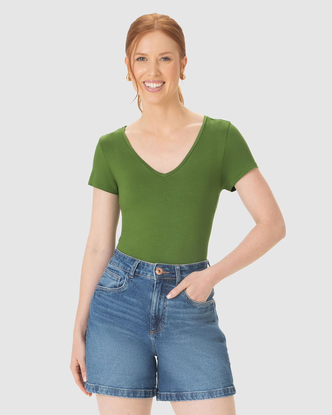 Blusa Básica Feminina Mullet Decote V Em Viscose Stretch