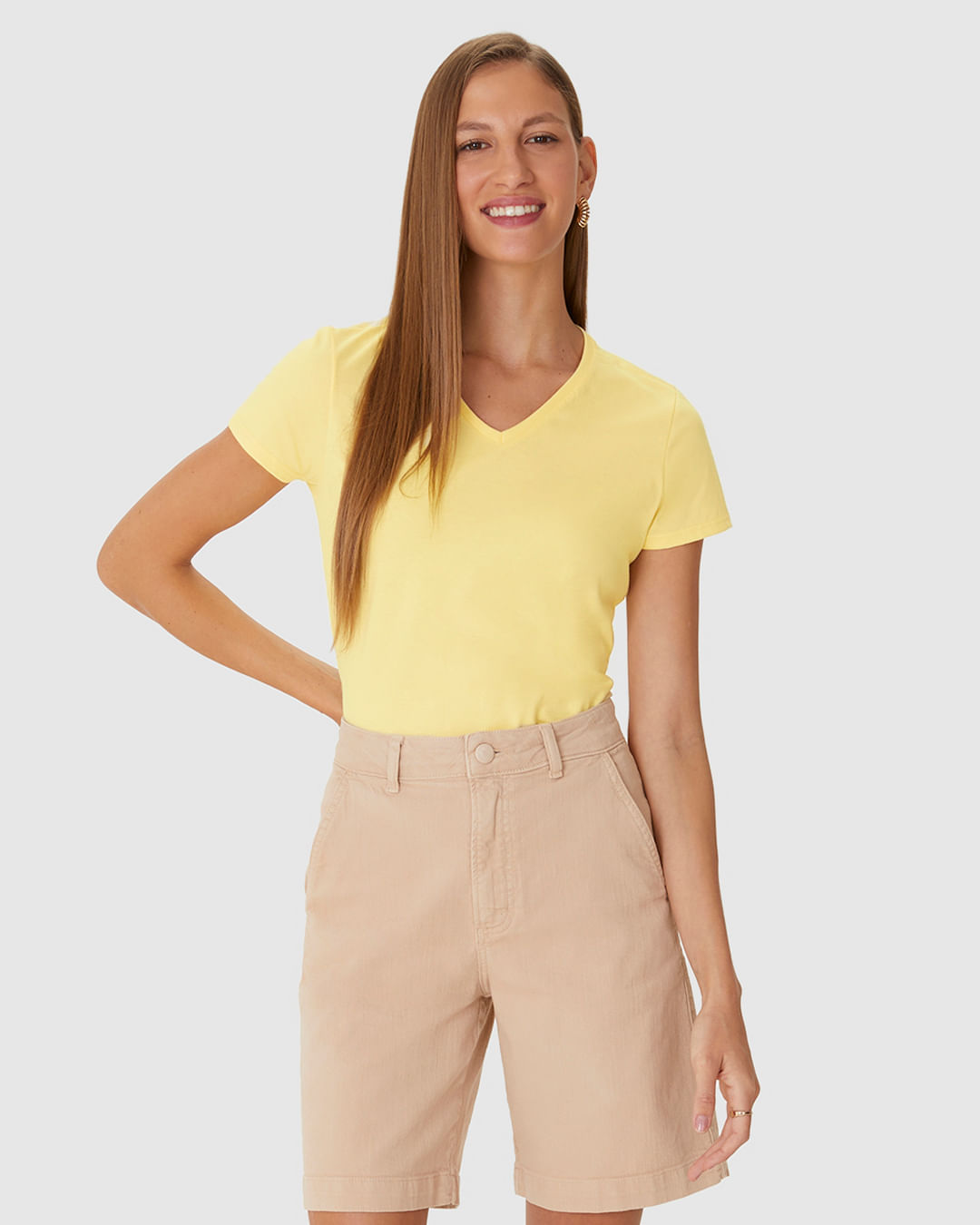 Blusa Básica Feminina Decote V Em Algodão - Imagem 11