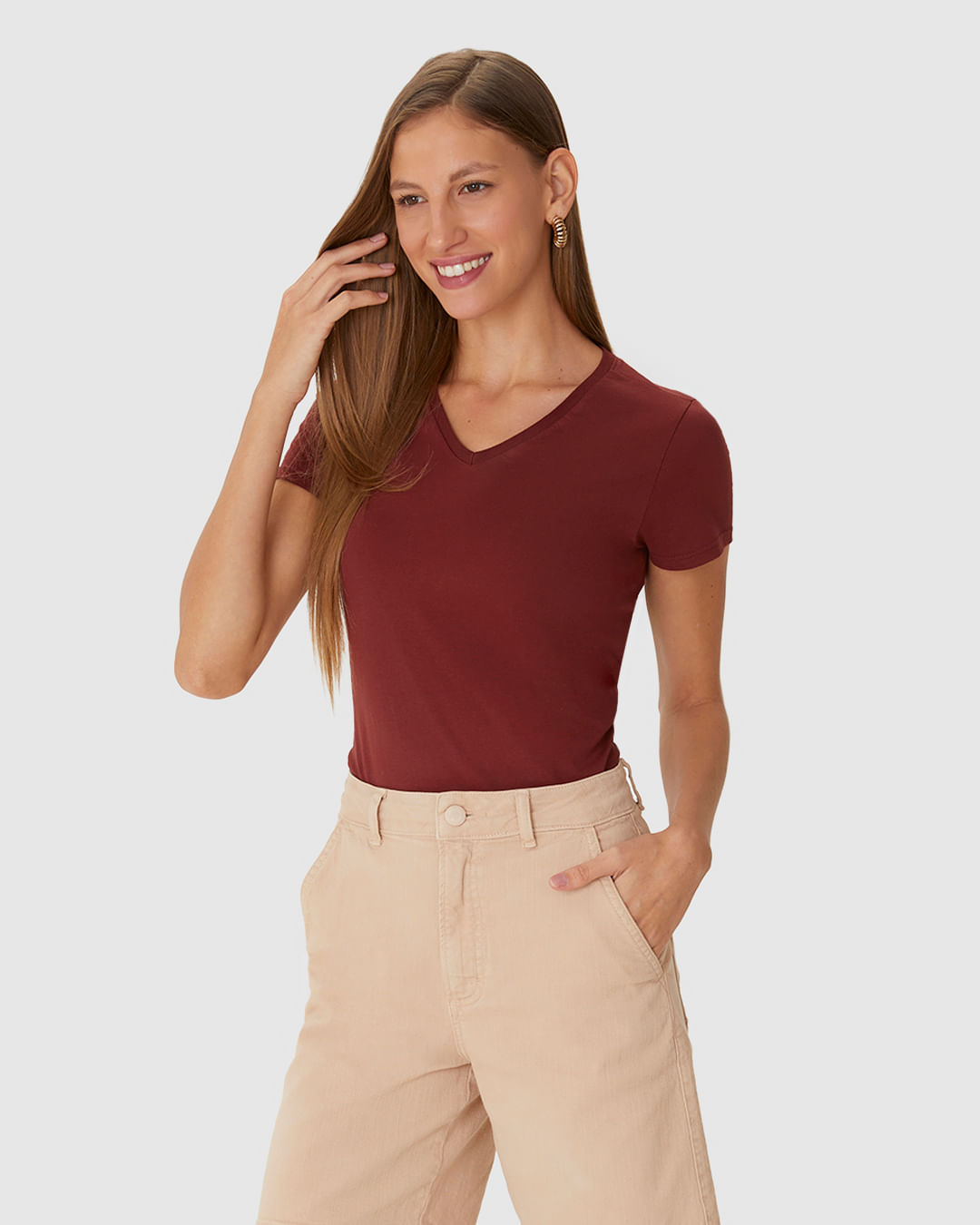 Blusa Básica Feminina Decote V Em Algodão - Imagem 26