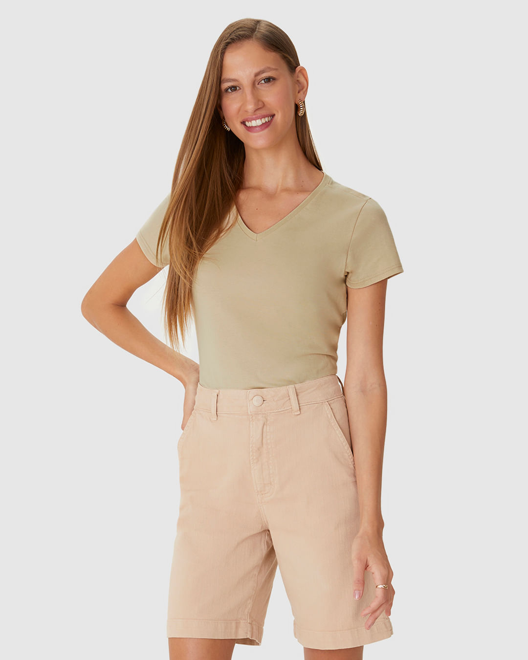 Blusa Básica Feminina Decote V Em Algodão - Imagem 16