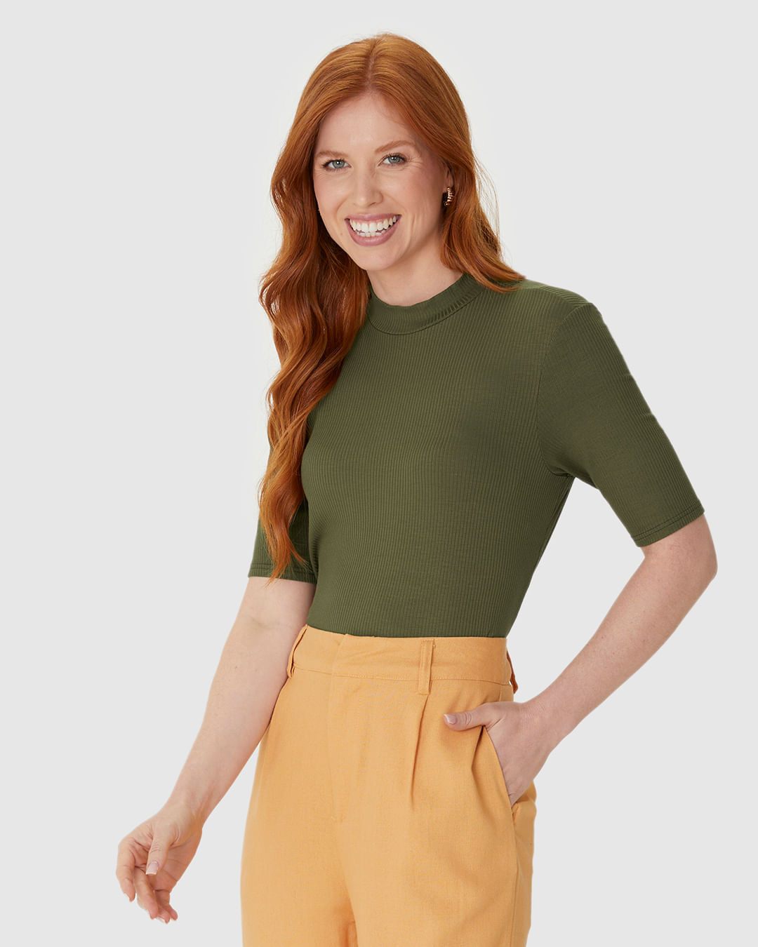 Blusa Básica Feminina Gola Alta Em Canelado De Viscose - Imagem 11