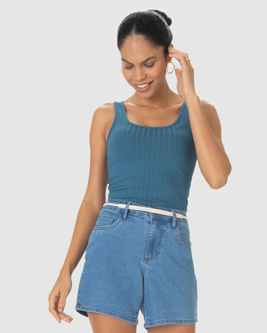 Regata Básica Feminina Decote U Em Canelado De Viscose - Imagem 6