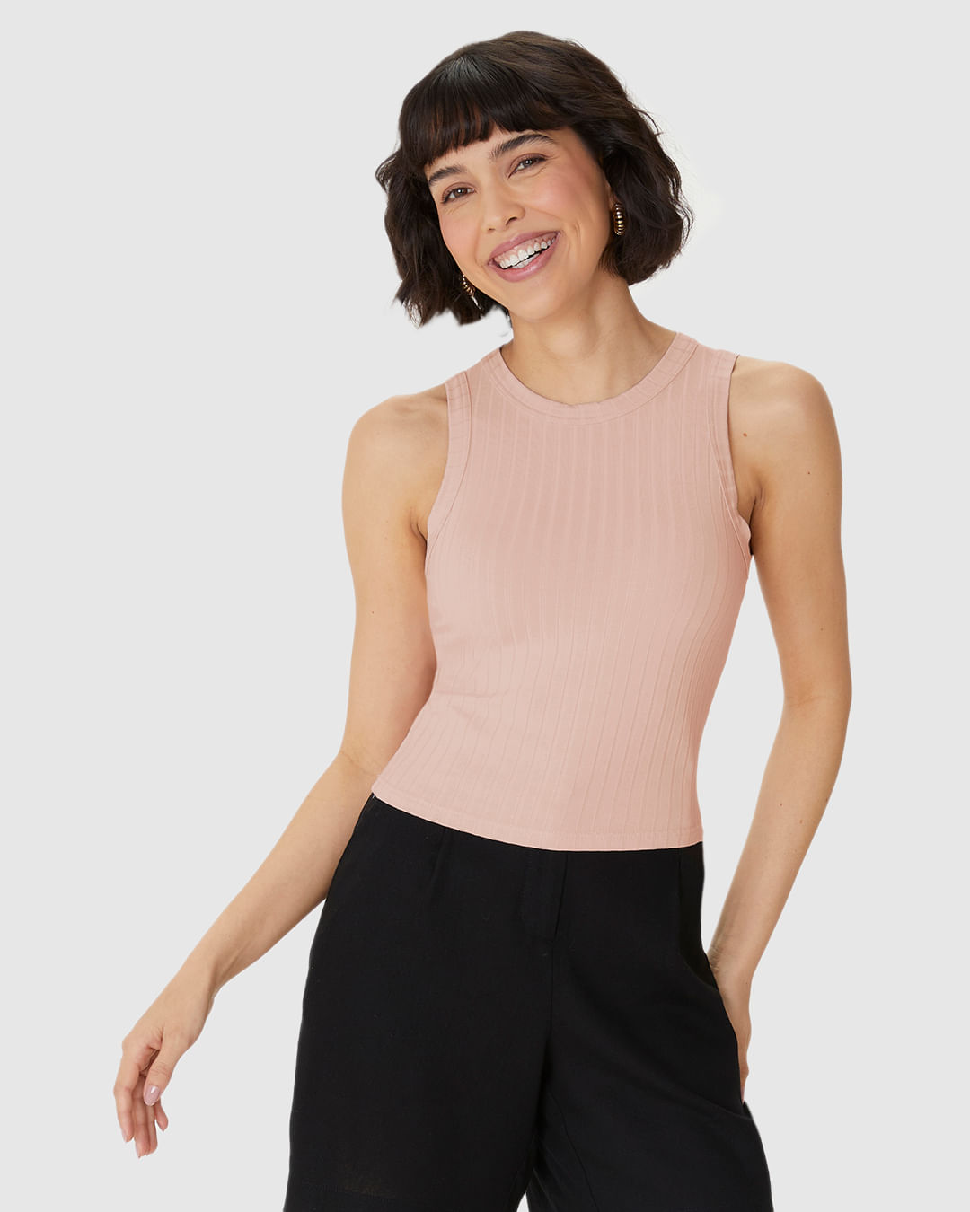 Regata Básica Feminina Long Cropped Em Malha Canelada De Viscose - Imagem 16