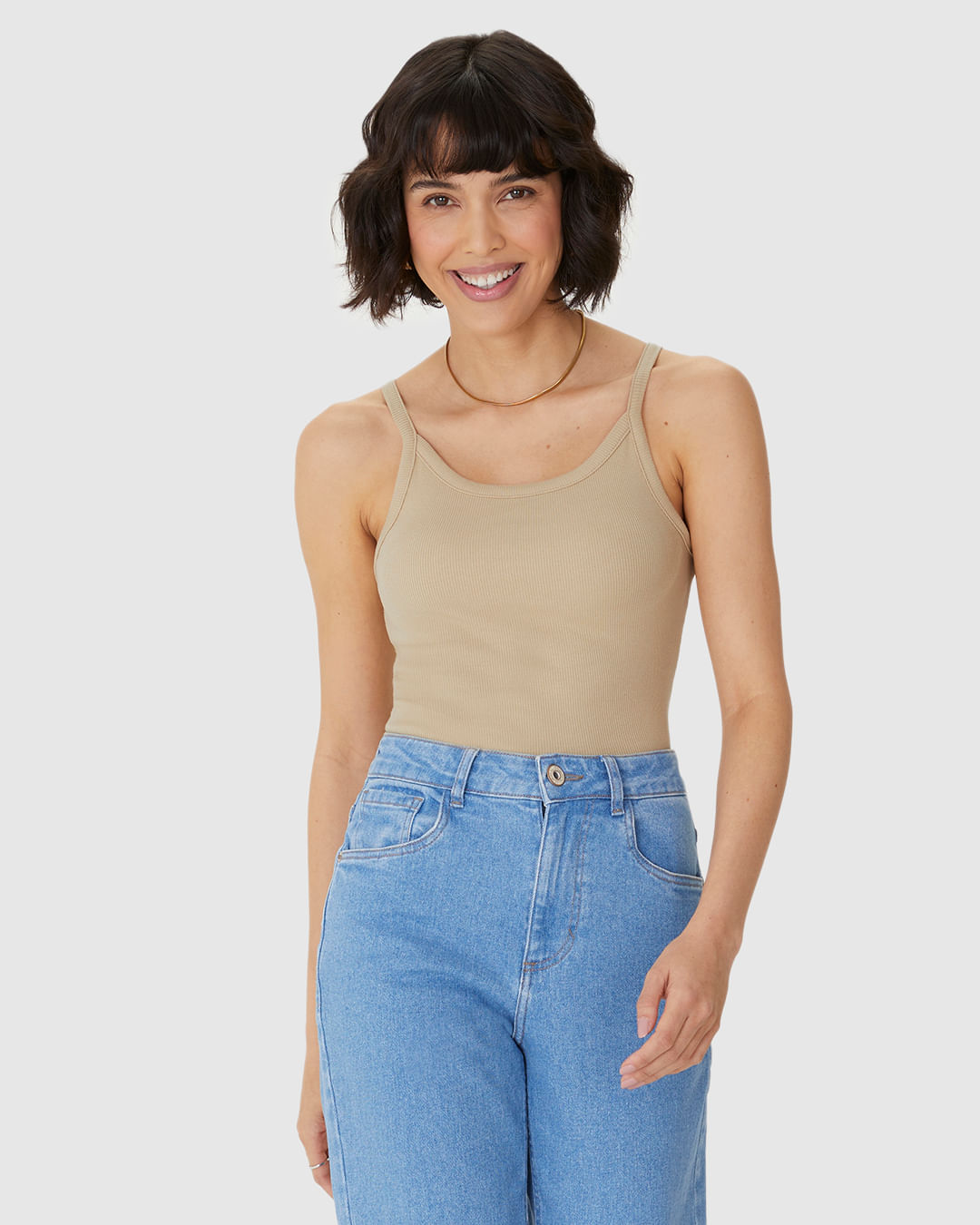 Regata Básica Feminina Alça Fina Em Ribana