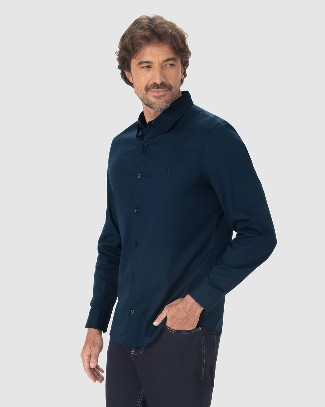 Camisa Masculina Slim Manga Longa Em Tricoline Stretch