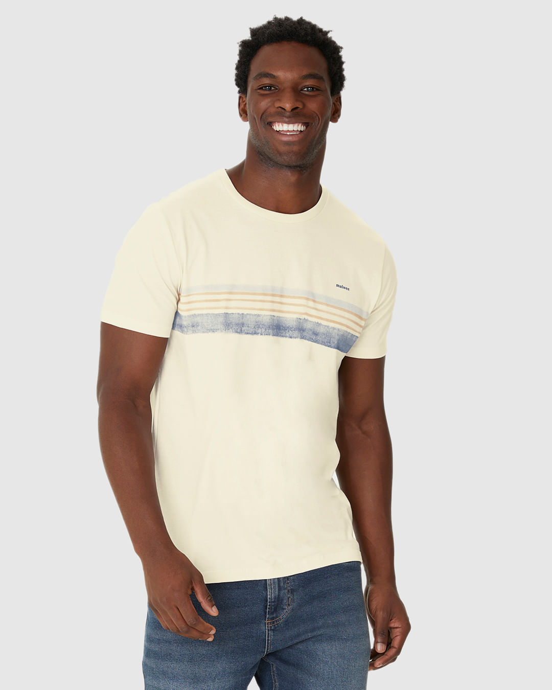 Camiseta Masculina Manga Curta Estampa Listras Frontais Em Algodão - Imagem 21