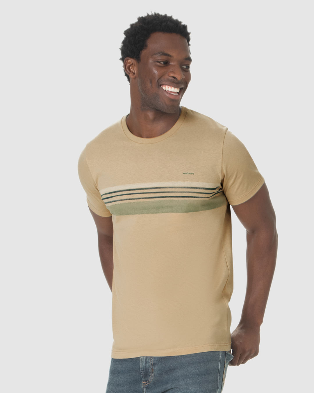 Camiseta Masculina Manga Curta Estampa Listras Frontais Em Algodão - Imagem 11