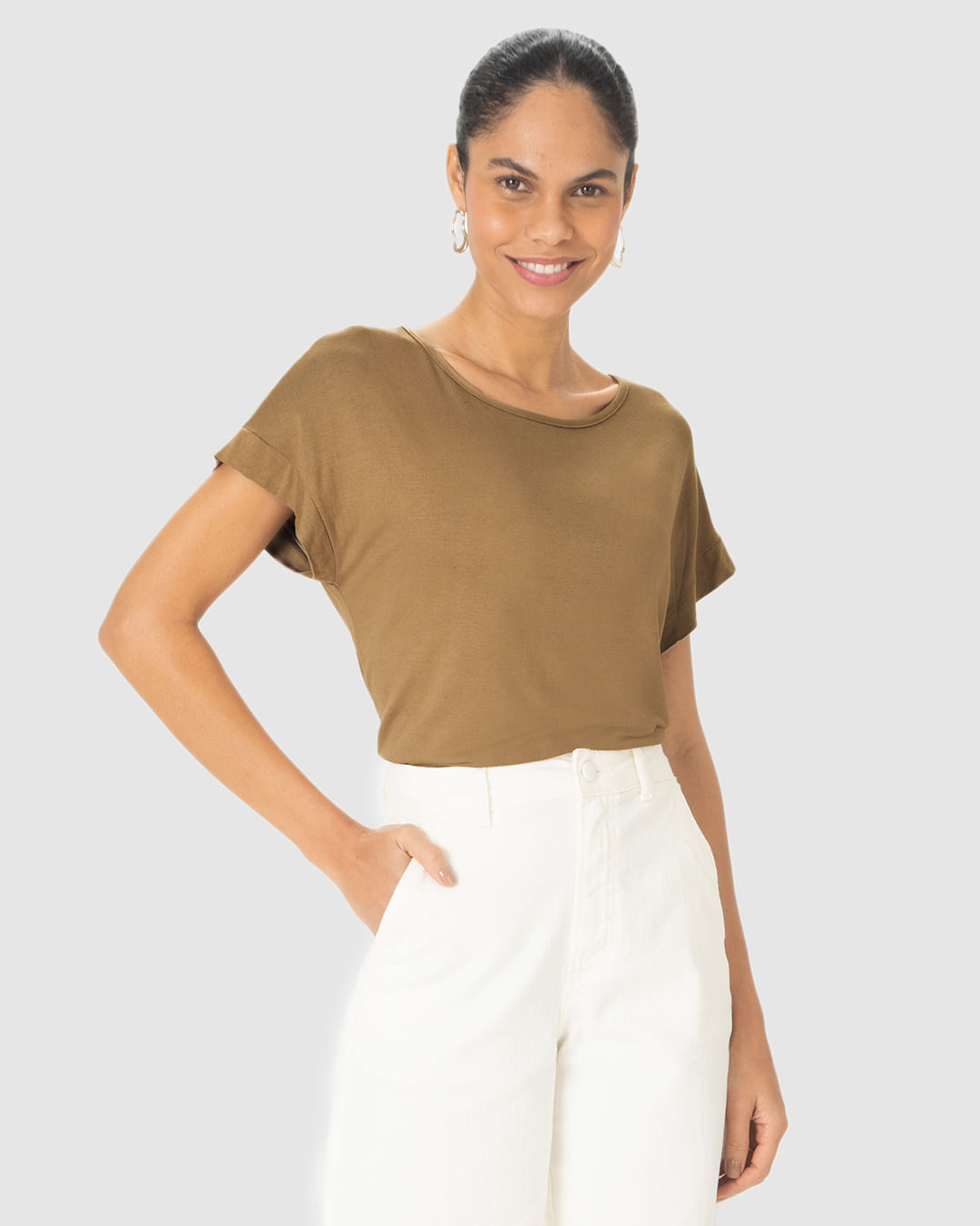 Blusa Ampla Feminina Manga Curta Em Malha Viscolinho Stretch - Imagem 11