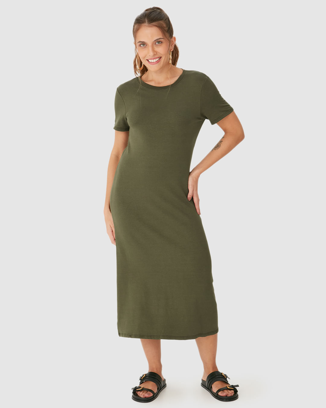 Vestido Midi Feminino Detalhe Vazado Costas Em Moletom Viscolinho Stretch - Imagem 6